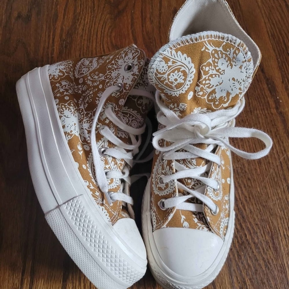 High-Top Tan and White Sneakers